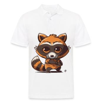 Whimsical Rascal : un raton laveur joueur avec un bandit - Polo Homme - blanc - Devant - Kai (181cm)