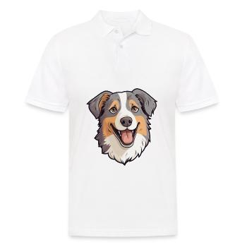 Australian Shepherd Dog Breed Watercolor Cartoon K - Men's Polo Shirt - white - Front - Kai (181cm)