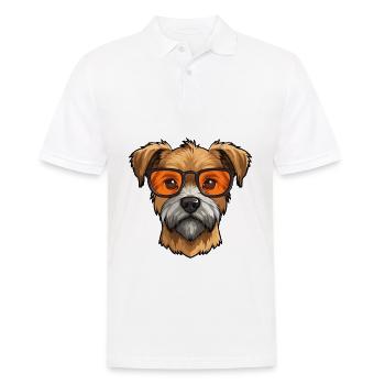 Border Terrier chien race aquarelle dessin animé Kawaii - Polo Homme - blanc - Devant - Kai (181cm)