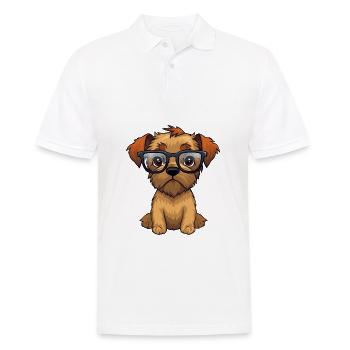 Border Terrier chien race aquarelle dessin animé Kawaii - Polo Homme - blanc - Devant - Kai (181cm)