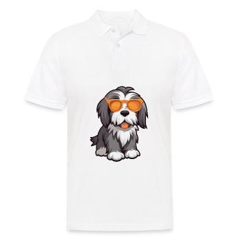 Bearded Collie chien race aquarelle dessin animé Kawaii - Polo Homme - blanc - Devant - Kai (181cm)