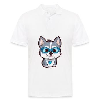 Husky Sibérien Chien Race Aquarelle Dessin Animé Kawaii - Polo Homme - blanc - Devant - Kai (181cm)