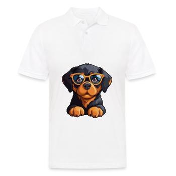 Rottweiler Dog Breed Watercolor Cartoon Kawaii Gla - Men's Polo Shirt - white - Front - Kai (181cm)