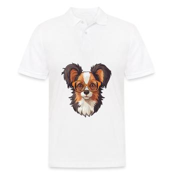 Papillon chien race aquarelle dessin animé Kawaii verre - Polo Homme - blanc - Devant - Kai (181cm)