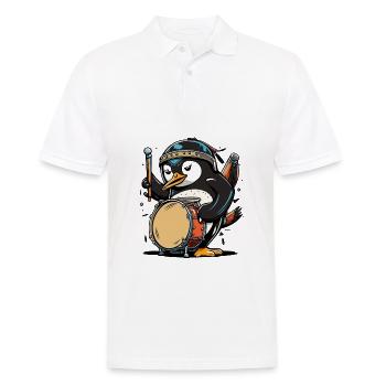 Schlagzeuger Pinguin - Männer Poloshirt - Weiß - Vorne - Kai (181cm)