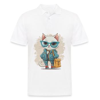 Katzenmode - Männer Poloshirt - Weiß - Vorne - Kai (181cm)