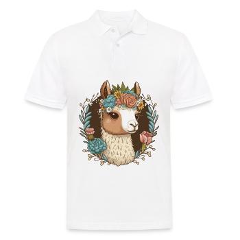 A Lamas Floral Elegance : Illustration mignonne avec F - Polo Homme - blanc - Devant - Kai (181cm)