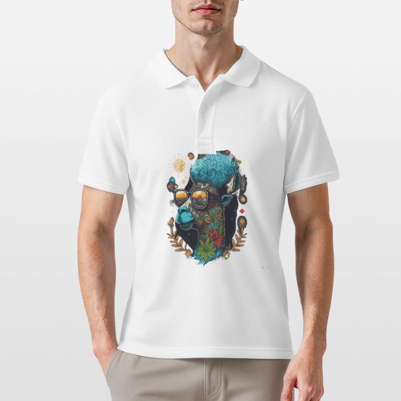 Psychedelic Lama: Ein cooler Weed-Kopf mit lebendigem Oder Männer Poloshirt