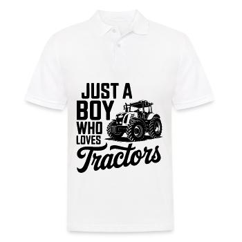 JUST A BOY WHO LOVES TRACTORS - Männer Poloshirt - Weiß - Vorne - Kai (181cm)