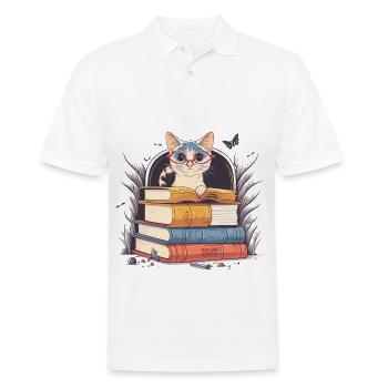 Whimsical Wonders: A Curious Cat and a Tower of Bo - Men's Polo Shirt - white - Front - Kai (181cm)