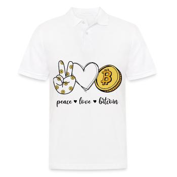 Peace Love Bitcoin Kryptowährung Krypto Liebe - Männer Poloshirt - Weiß - Vorne - Kai (181cm)