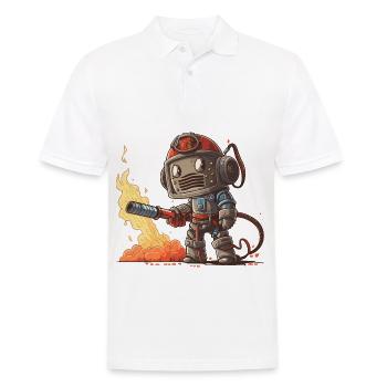 Firebot (Feuerbot) - Männer Poloshirt - Weiß - Vorne - Kai (181cm)