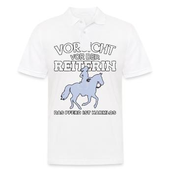 Vorsicht vor der Reiterin, das Pferd ist harmlos - Männer Poloshirt - Weiß - Vorne - Kai (181cm)