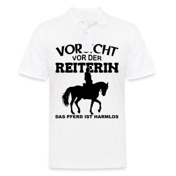 Vorsicht vor der Reiterin, das Pferd ist harmlos - Männer Poloshirt - Weiß - Vorne - Kai (181cm)