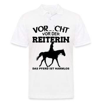 Vorsicht vor der Reiterin, das Pferd ist harmlos - Männer Poloshirt - Weiß - Vorne - Kai (181cm)
