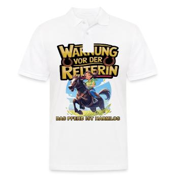 Vorsicht vor der Reiterin, das Pferd ist harmlos - Männer Poloshirt - Weiß - Vorne - Kai (181cm)