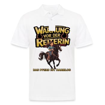 Vorsicht vor der Reiterin, das Pferd ist harmlos - Männer Poloshirt - Weiß - Vorne - Kai (181cm)
