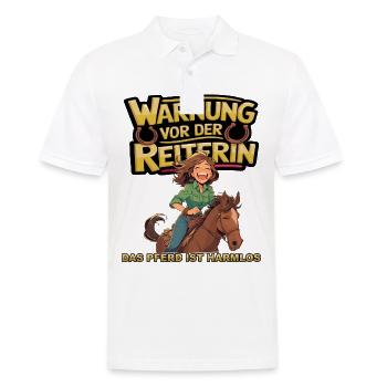 Vorsicht vor der Reiterin, das Pferd ist harmlos - Männer Poloshirt - Weiß - Vorne - Kai (181cm)