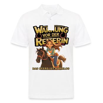 Vorsicht vor der Reiterin, das Pferd ist harmlos - Männer Poloshirt - Weiß - Vorne - Kai (181cm)