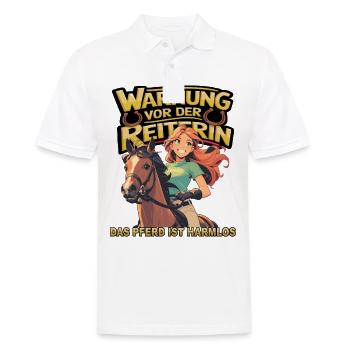 Vorsicht vor der Reiterin, das Pferd ist harmlos - Männer Poloshirt - Weiß - Vorne - Kai (181cm)