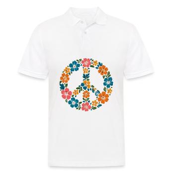Signe de paix avec des fleurs | Style rétro hippie - Polo Homme - blanc - Devant - Kai (181cm)