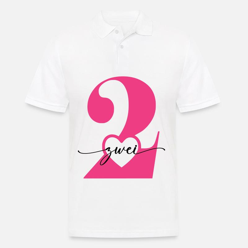 Ziffer Zwei 2 mit Herz - Männer Poloshirt - Weiß