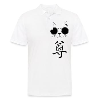 Coole Katze mit jap. Symbol für "Respekt" - Männer Poloshirt - Weiß - Vorne - Kai (181cm)