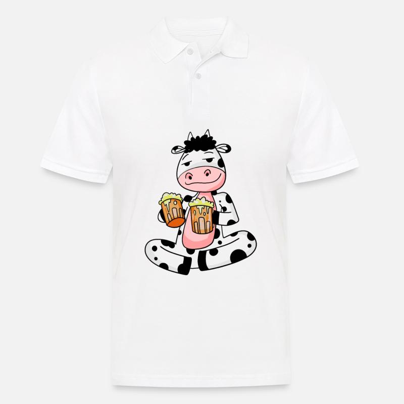 Kuh mit Bier - Männer Poloshirt - Weiß