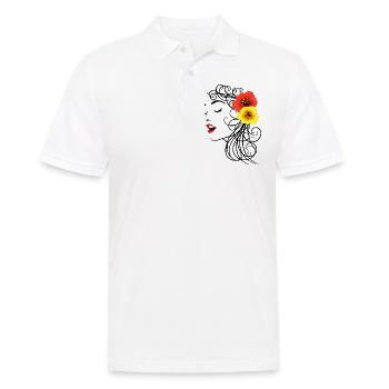 Woman with red and yellow hibiscus flowers - Men's Polo Shirt - white - Front - Kai (181cm)