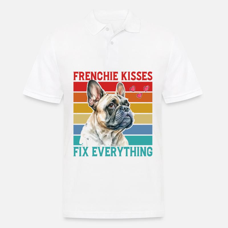 Frenchie Kisses fix everything - Männer Poloshirt - Weiß