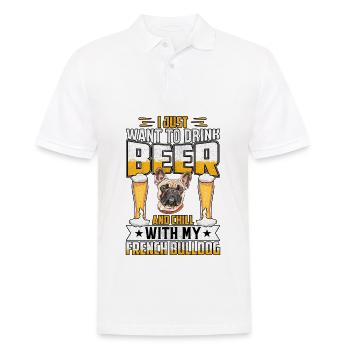 Je veux juste boire de la bière fraîche avec un bouledogue français - Polo Homme - blanc - Devant - Kai (181cm)