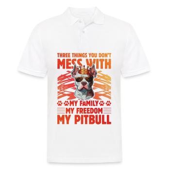 Ne plaisante pas avec mon Pitbull ma famille ma liberté - Polo Homme - blanc - Devant - Kai (181cm)
