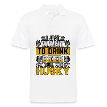 I just want to drink beer and chill with my husky - Men's Polo Shirt - white - Front - Kai (181cm)