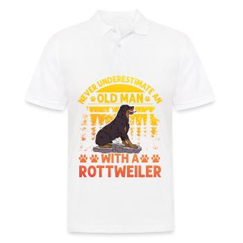 Ne sous-estimez jamais un vieil homme avec un Rottweiler - Polo Homme - blanc - Devant - Kai (181cm)