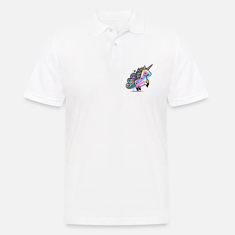 Bunter Splash Einhorn Illustration - Männer Poloshirt - Weiß