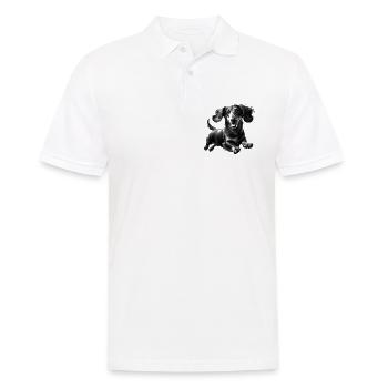 Fröhlicher Dackel im Sprung - schwarz weiß Porträt - Männer Poloshirt - Weiß - Vorne - Kai (181cm)