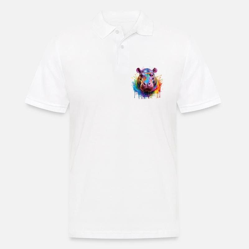 Bunter Hippo Farbexplosion - Männer Poloshirt - Weiß