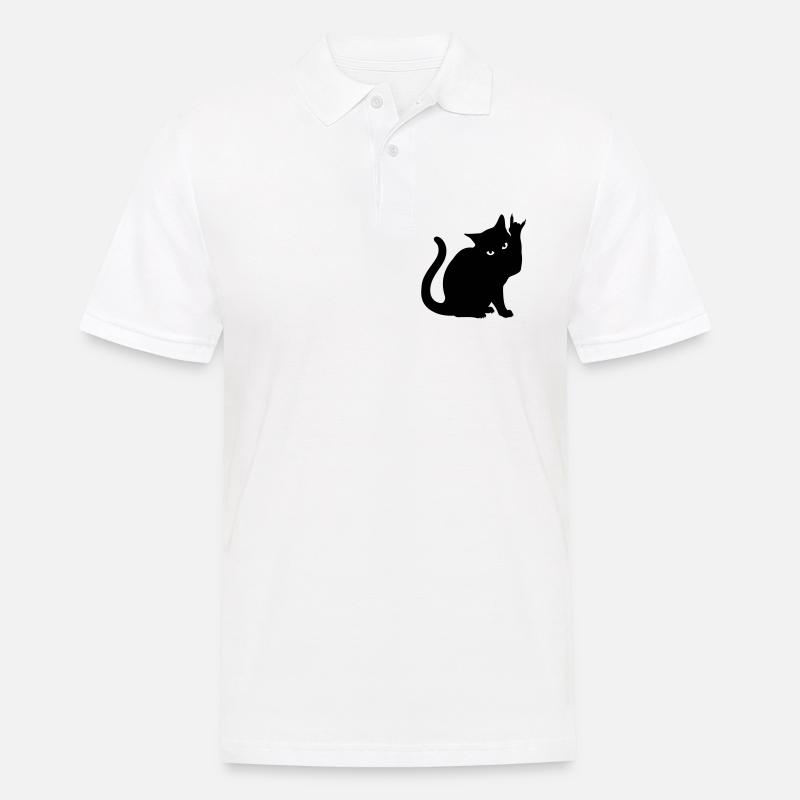 Schwarze Katze – Devil Horns Silhouette - Männer Poloshirt - Weiß