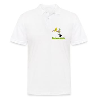 Sonniger Singvogel und Neugierige Katze - Männer Poloshirt - Weiß - Vorne - Kai (181cm)
