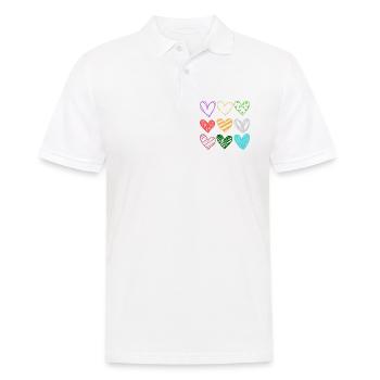 Bunte DoodleHerzen Muster - Männer Poloshirt - Weiß - Vorne - Kai (181cm)