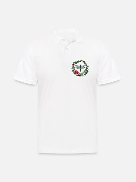 Dragonfly Floral Wreath Frame - Men's Polo Shirt - white