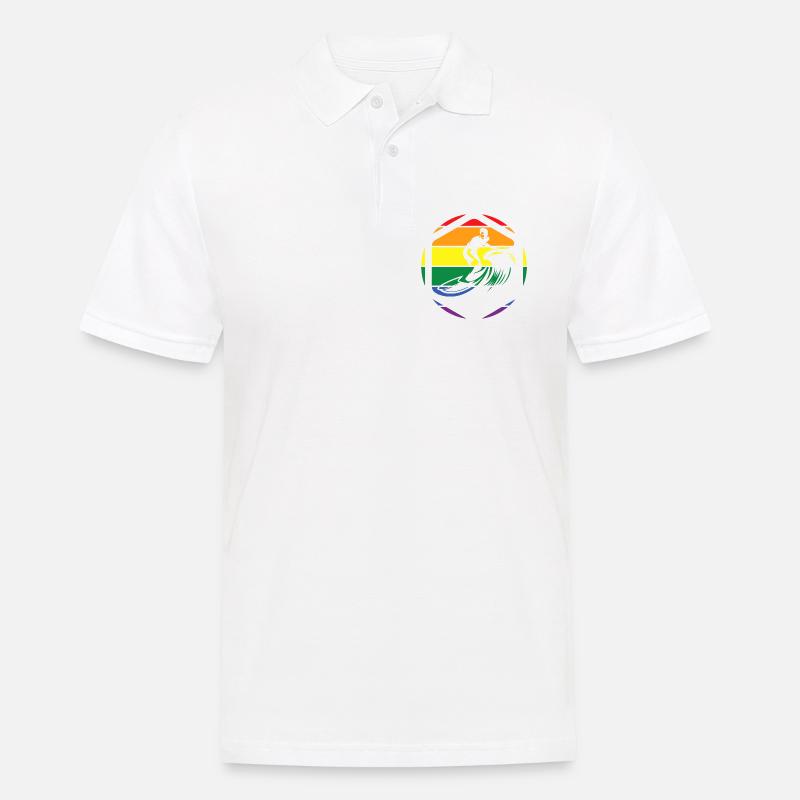 Rainbow Wave Surfer Circle - Männer Poloshirt - Weiß