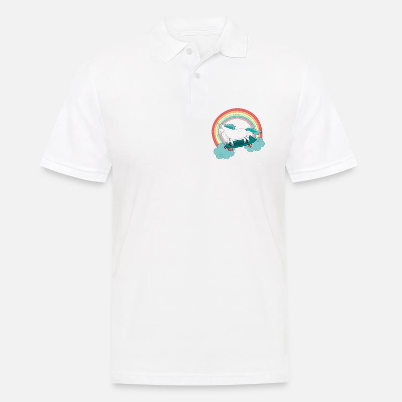 Einhorn Skateboard Longboard Regenbogen - Männer Poloshirt - Weiß