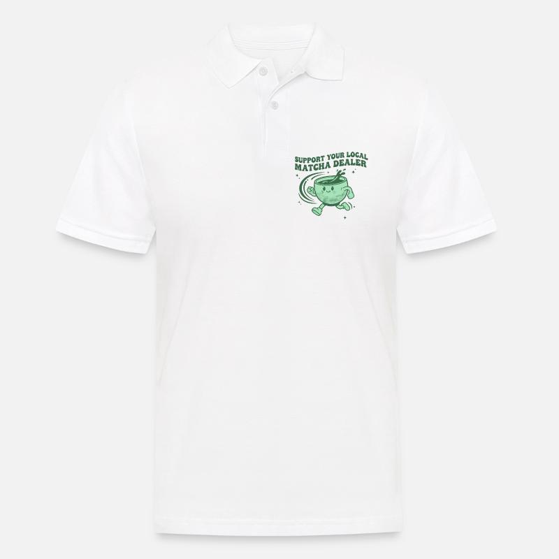 Supporta il tuo rivenditore locale di matcha Funny Matcha Tea - Polo da uomo - bianco