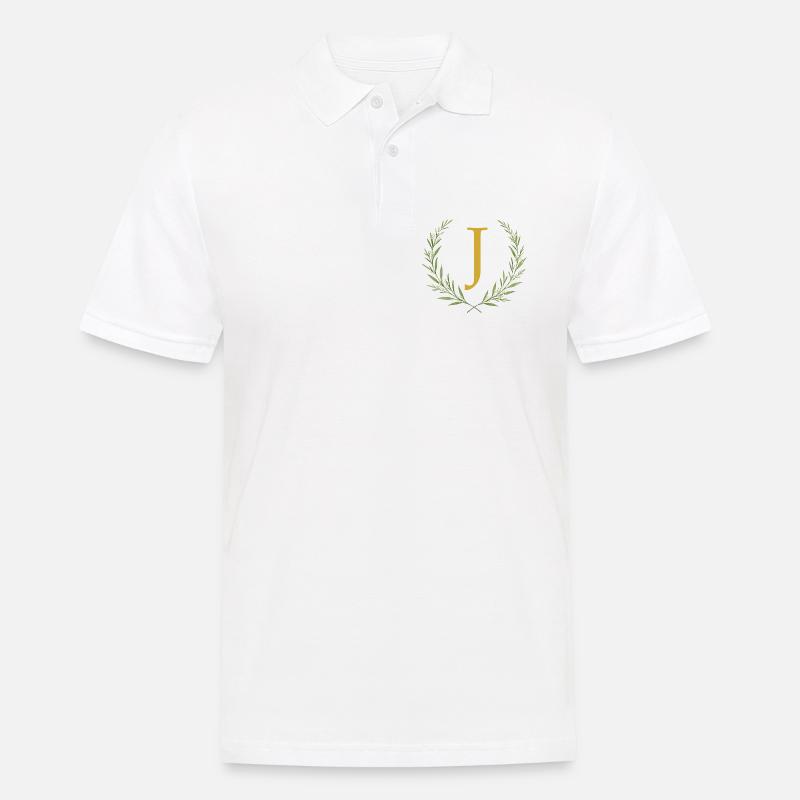 J Monogramm, Eukalyptus Kranz, personalisierbar - Männer Poloshirt - Weiß