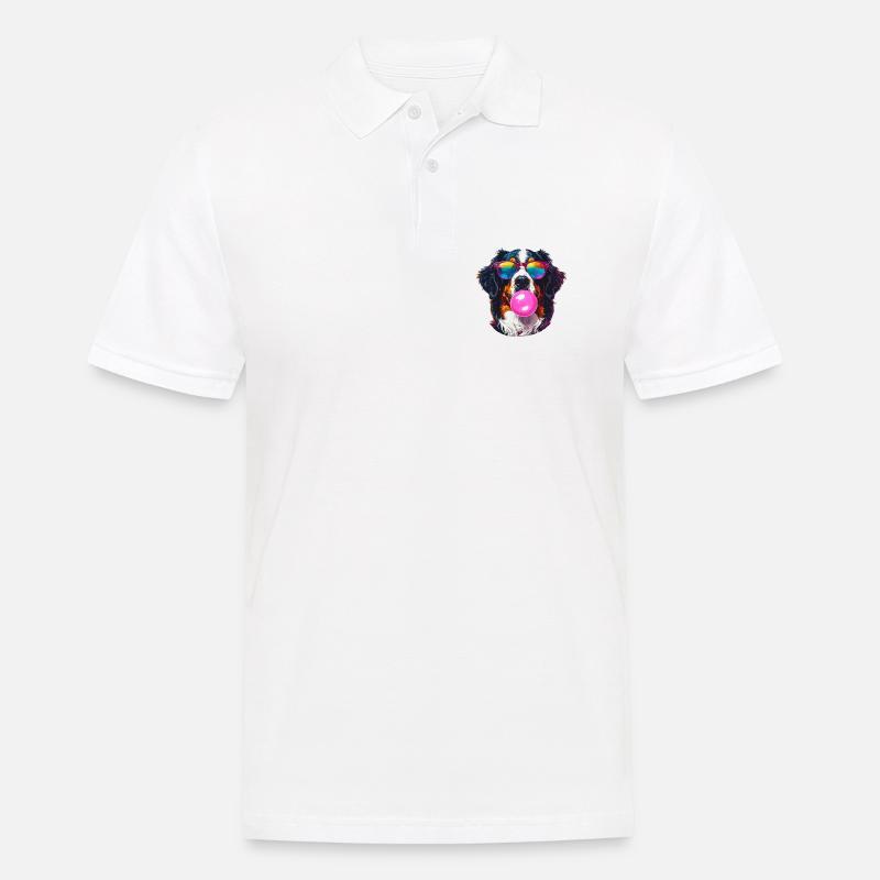 Sennenhun Bernese colorato con occhiali da sole da gomma da masticare - Polo da uomo - bianco