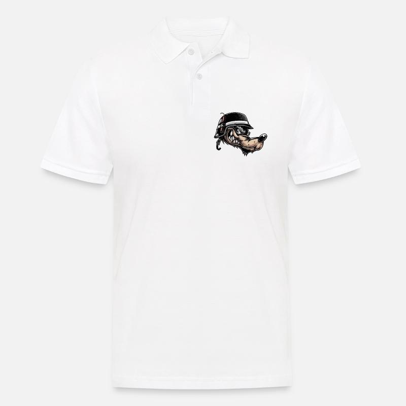 Grimmiger Comic-Wolf mit Helm - Männer Poloshirt - Weiß