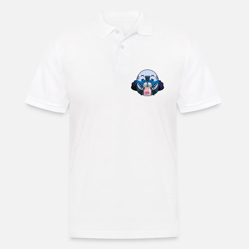 Blauer Wellensittich Vogel mit Bubble Tea - Männer Poloshirt - Weiß