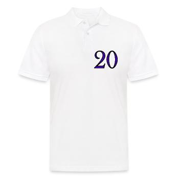 20. 20. JAHRESTAG. 20-JÄHRIGES JUBILÄUM. 20 JAHRE. - Männer Poloshirt - Weiß - Vorne - Kai (181cm)