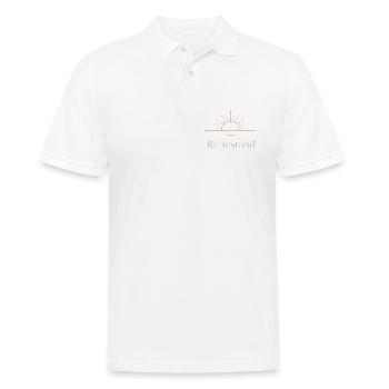 Goldener Ruhestand – Filigrane Buchstaben & Sonne - Männer Poloshirt - Weiß - Vorne - Kai (181cm)